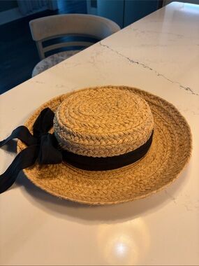 Scala Natural Straw Boater Hat with Black Ribbon